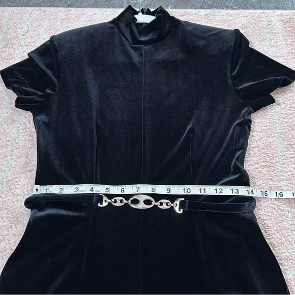 Vintage 80s/90's Victoria Stephens Black Velour Velvet Jumpsuit Silver Belt SZ 6 - Picture 10 of 13